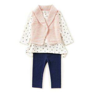 Starting Out 3PC Pink Glitter Vest, White Star Shirt, Mock Denim Leggings, NWT!!